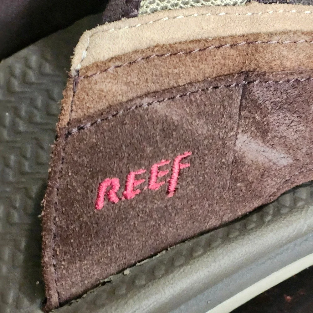 Reef Slide Sandals Mens 13 Brown Leather Upper Rubber Outsole Casyal Beach
